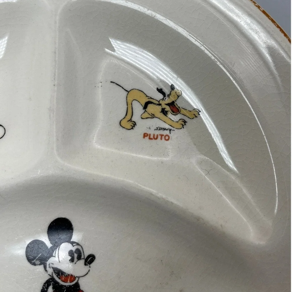 Vintage Walt Disney Mickey Mouse Pluto Divided Plate Patriot China USA‎ 1930s